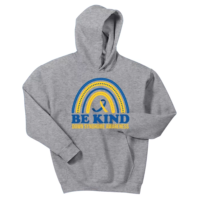 Be Kind Down Syndrome Awareness Rainbow Ribbon Kids Hoodie