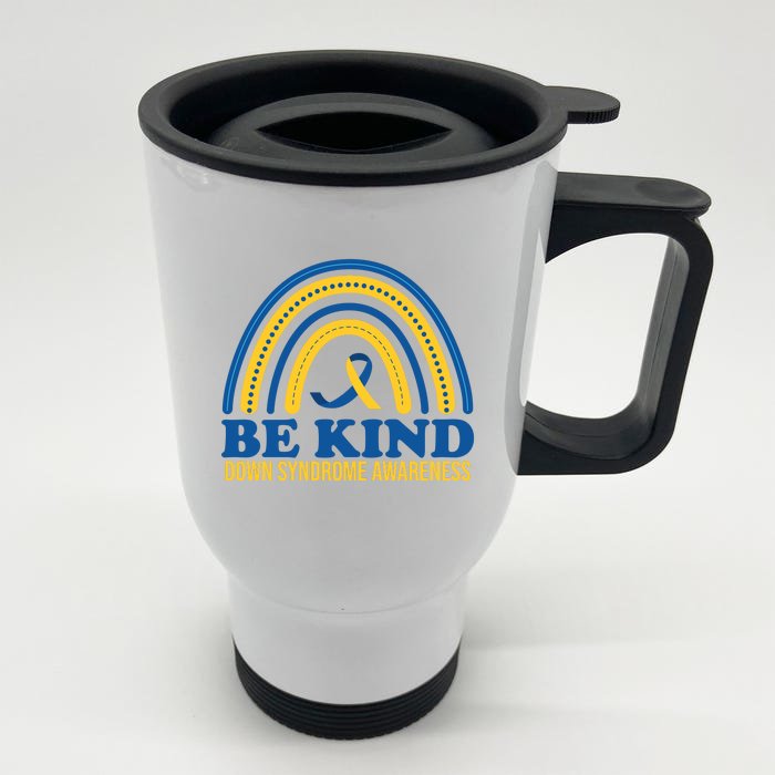 Be Kind Down Syndrome Awareness Rainbow Ribbon Front & Back Stainless Steel Travel Mug