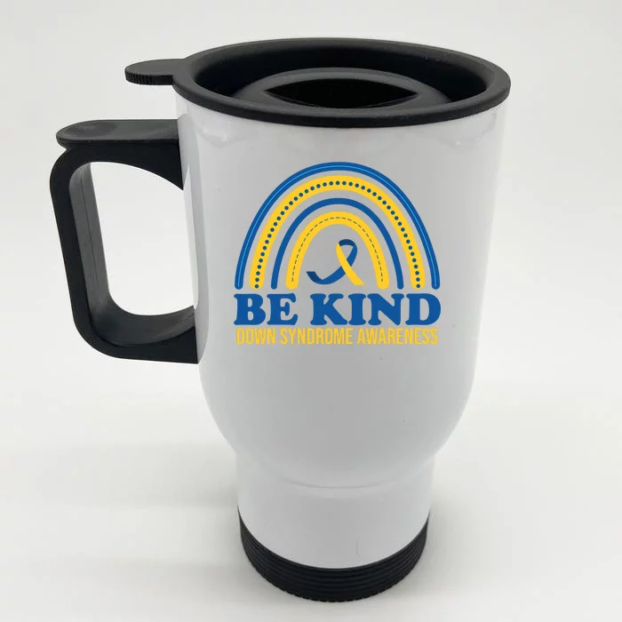 Be Kind Down Syndrome Awareness Rainbow Ribbon Front & Back Stainless Steel Travel Mug