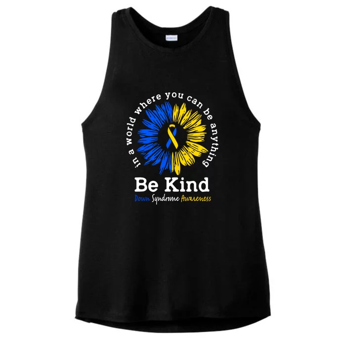 Be Kind Down Syndrome Awareness Ribbon Sunflower Kindness Gift Ladies Tri-Blend Wicking Tank