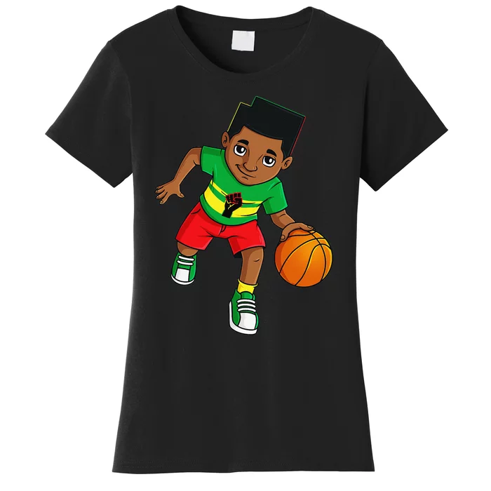 Black King Dribbling A Basketball Brown Skin Women's T-Shirt