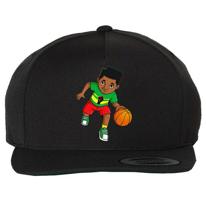 Black King Dribbling A Basketball Brown Skin Wool Snapback Cap