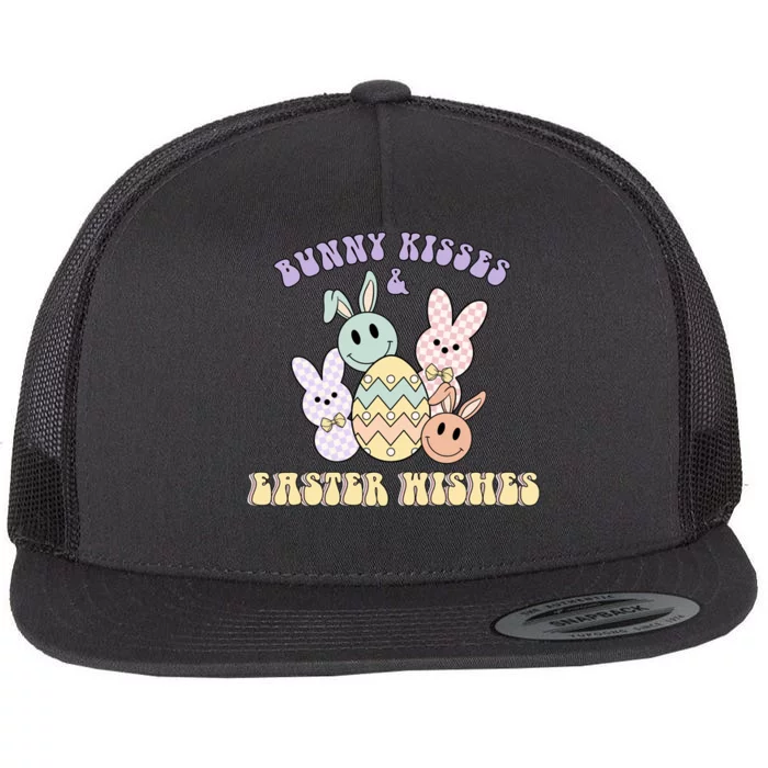 Bunny Kisses & Easter Wishes Retro Easter Day Flat Bill Trucker Hat