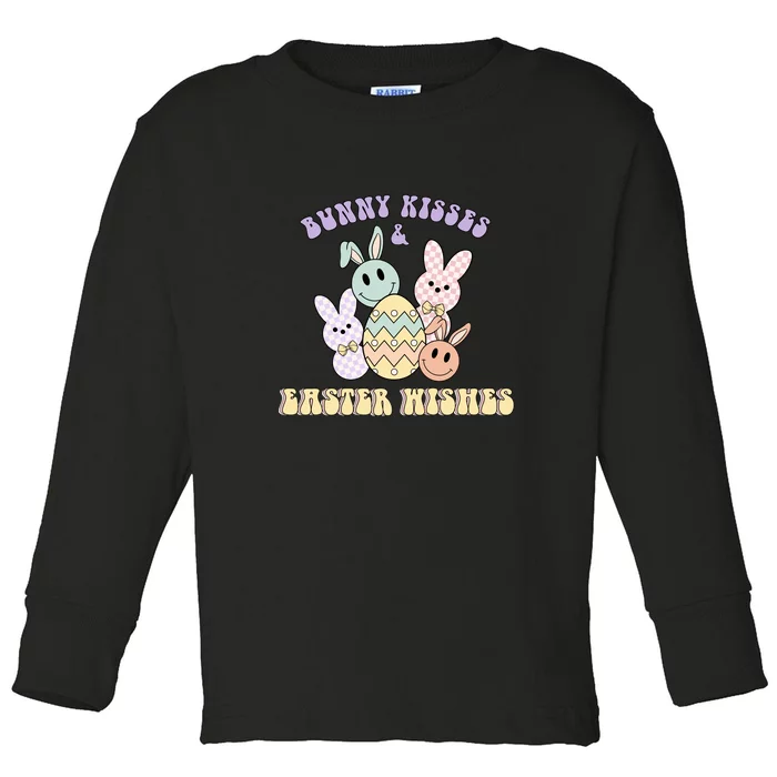 Bunny Kisses & Easter Wishes Retro Easter Day Toddler Long Sleeve Shirt