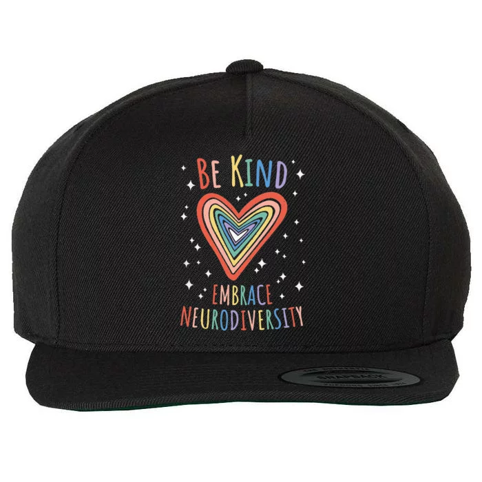 Be Kind Embrace Neurodiversity Heart Autism Awareness Month Wool Snapback Cap