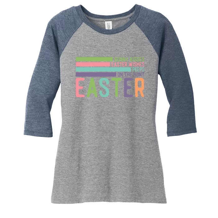 Bunny Kisses Easter Wishes Peeps On The Hunt Women's Tri-Blend 3/4-Sleeve Raglan Shirt