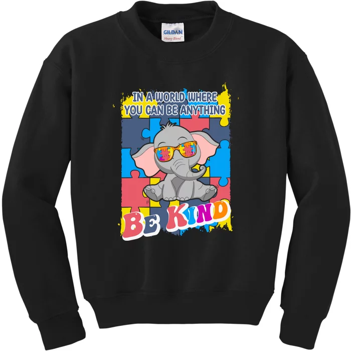 Be Kind Elephant Puzzle Autism Awareness Day Kids Sweatshirt