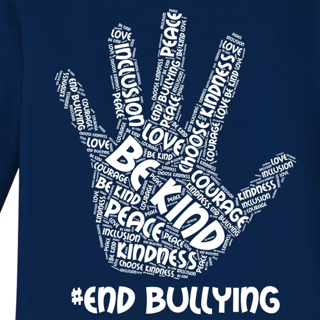 Be Kind #End Bullying Word Art Hand Baby Long Sleeve Bodysuit