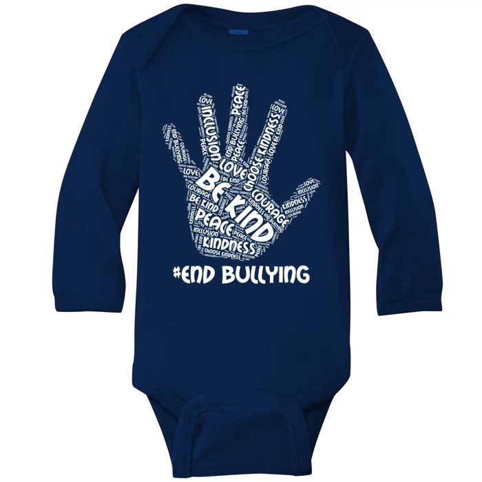 Be Kind #End Bullying Word Art Hand Baby Long Sleeve Bodysuit