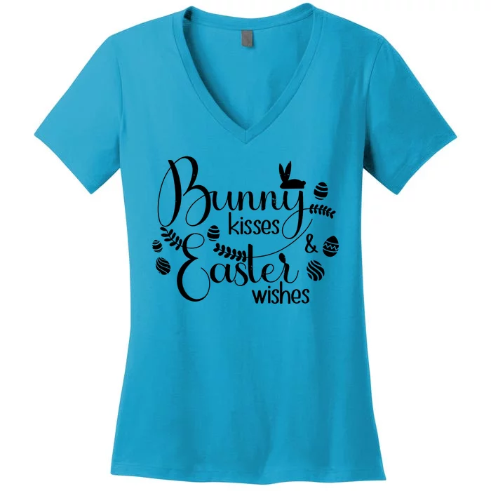 Bunny Kisses Easter Wishes Women's V-Neck T-Shirt