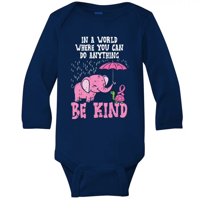 Be Kind Elephant Turtle Breast Cancer Awareness Support Gift Funny Gift Baby Long Sleeve Bodysuit