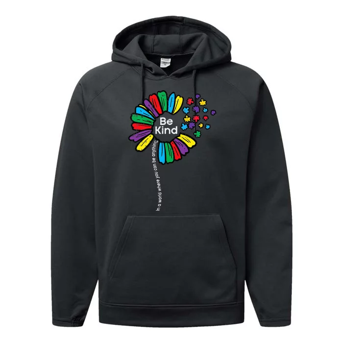 Be Kind Flower Puzzle ASD Autism Awareness Performance Fleece Hoodie