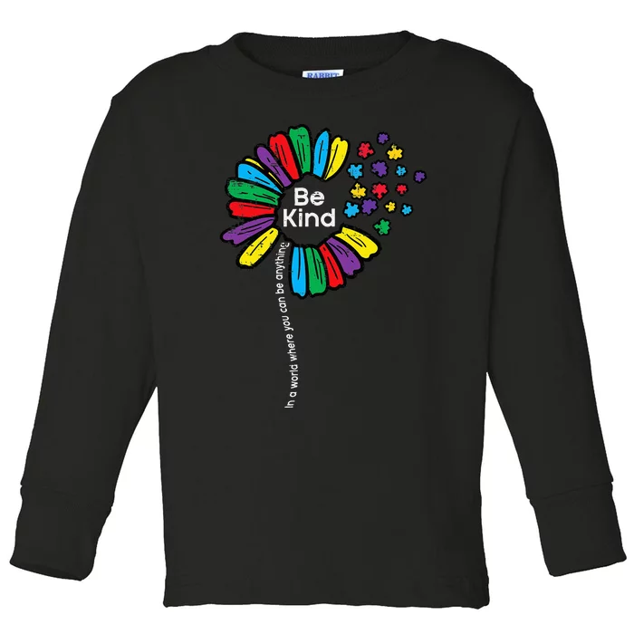 Be Kind Flower Puzzle ASD Autism Awareness Toddler Long Sleeve Shirt