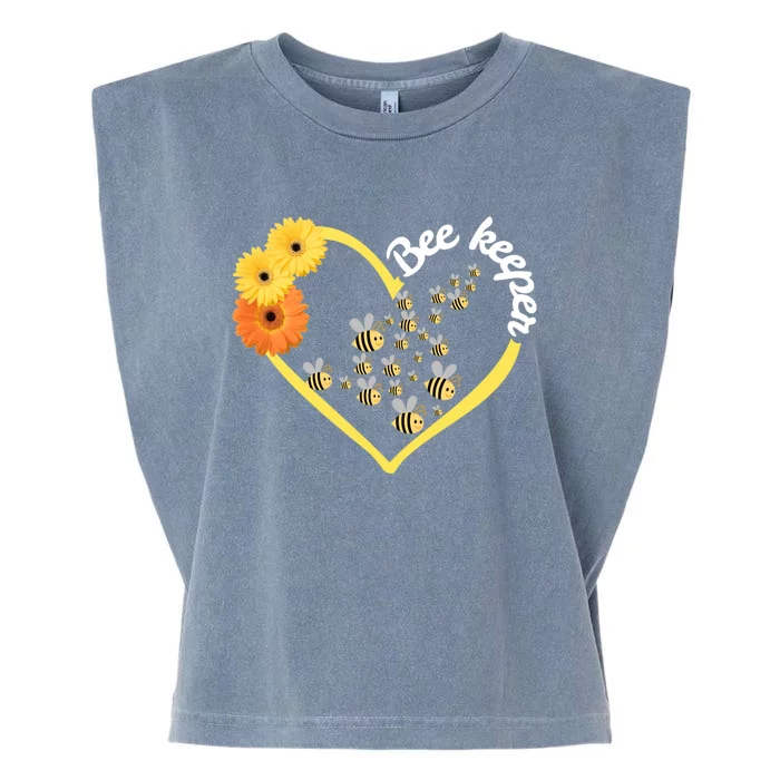 Bee Keeper -Flowers Heart Design- Female Bee Keeping Gift Garment-Dyed Women's Muscle Tee