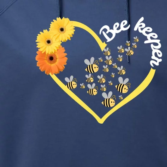 Bee Keeper -Flowers Heart Design- Female Bee Keeping Gift Performance Fleece Hoodie