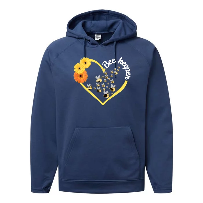 Bee Keeper -Flowers Heart Design- Female Bee Keeping Gift Performance Fleece Hoodie