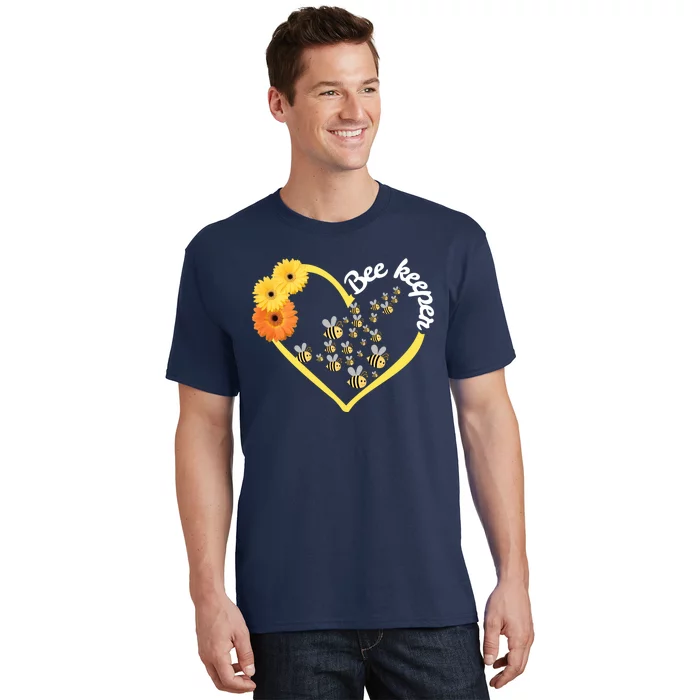 Bee Keeper -Flowers Heart Design- Female Bee Keeping Gift T-Shirt