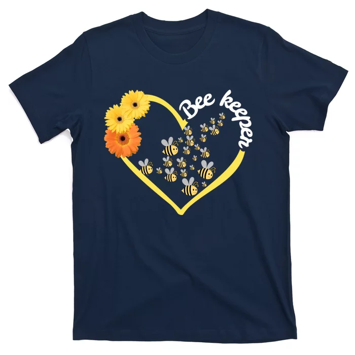 Bee Keeper -Flowers Heart Design- Female Bee Keeping Gift T-Shirt