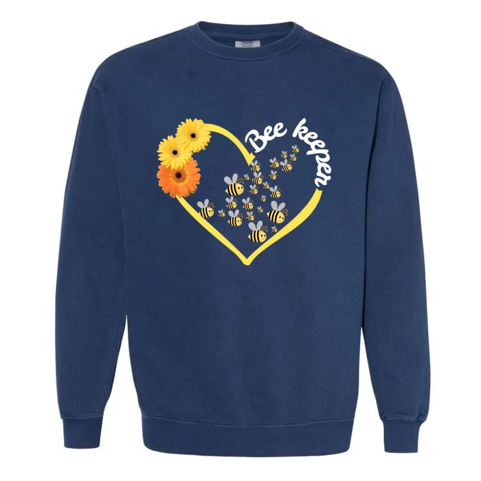 Bee Keeper -Flowers Heart Design- Female Bee Keeping Gift Garment-Dyed Sweatshirt