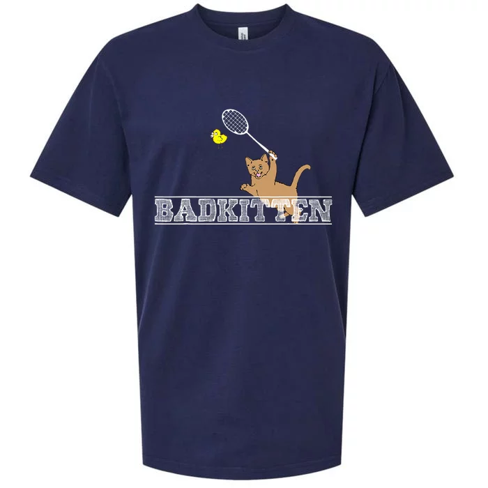 Bad Kitten Funny Badminton Cat Lovers Pun Sueded Cloud Jersey T-Shirt