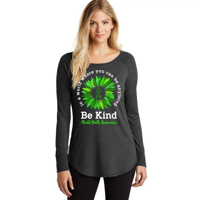 Be Kind Green Ribbon Sunflower Mental Health Awareness Gifts Women's Perfect Tri Tunic Long Sleeve Shirt