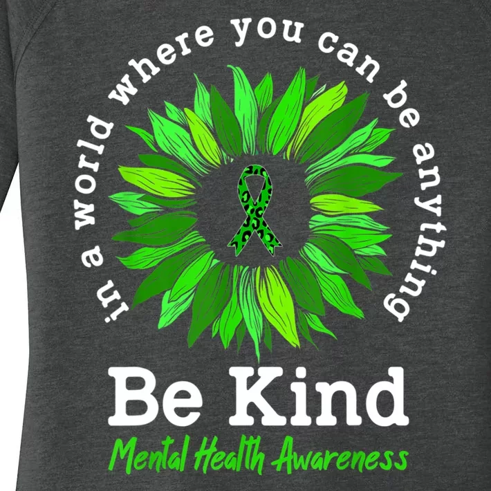 Be Kind Green Ribbon Sunflower Mental Health Awareness Gifts Women's Perfect Tri Tunic Long Sleeve Shirt