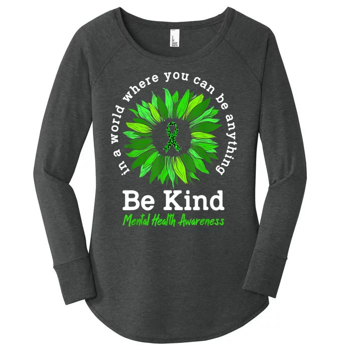 Be Kind Green Ribbon Sunflower Mental Health Awareness Gifts Women's Perfect Tri Tunic Long Sleeve Shirt