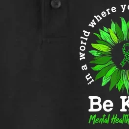 Be Kind Green Ribbon Sunflower Mental Health Awareness Gifts Dry Zone Grid Performance Polo