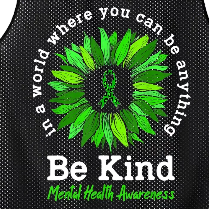 Be Kind Green Ribbon Sunflower Mental Health Awareness Gifts Mesh Reversible Basketball Jersey Tank