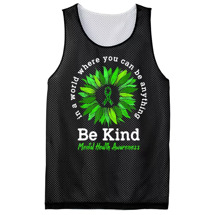 Be Kind Green Ribbon Sunflower Mental Health Awareness Gifts Mesh Reversible Basketball Jersey Tank