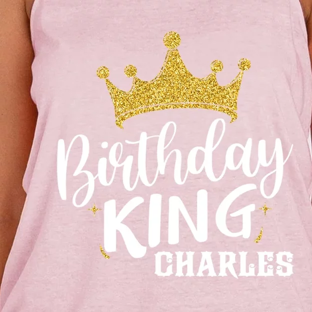 Birthday King Gold Crown Funny Gift Charles First Name Funny Gift Women's Knotted Racerback Tank