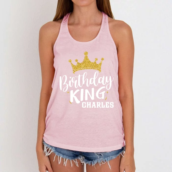 Birthday King Gold Crown Funny Gift Charles First Name Funny Gift Women's Knotted Racerback Tank