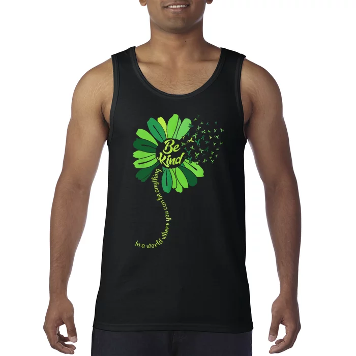 Be Kind Green Ribbon Sunflower Mental Health Awareness Gifts Tank Top