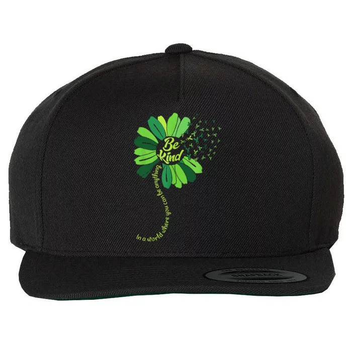 Be Kind Green Ribbon Sunflower Mental Health Awareness Gifts Wool Snapback Cap