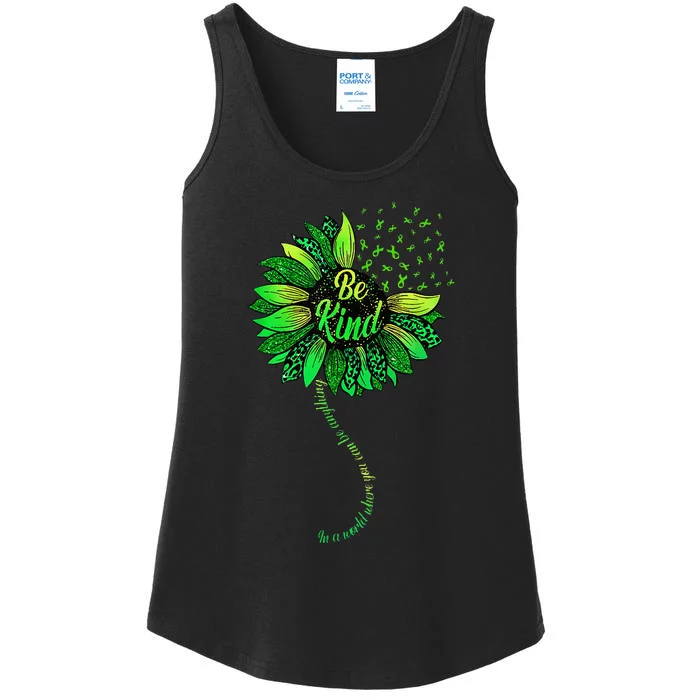 Be Kind Green Ribbon Sunflower Mental Health Awareness Ladies Essential Tank