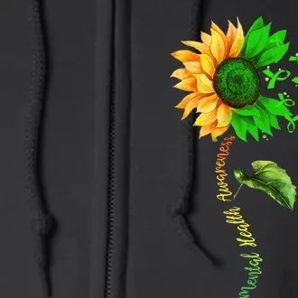 Be Kind Green Ribbon Sunflower Mental Health Awareness Full Zip Hoodie