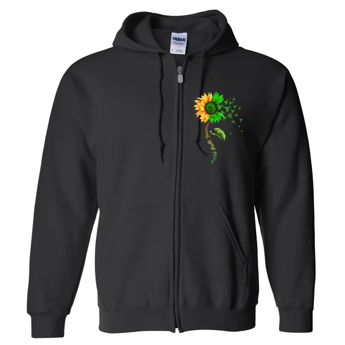 Be Kind Green Ribbon Sunflower Mental Health Awareness Full Zip Hoodie