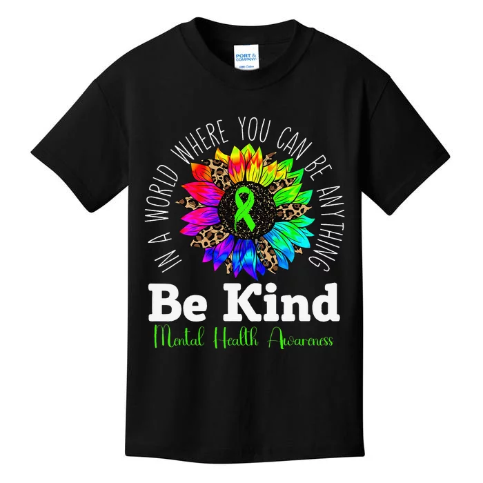 Be Kind Green Ribbon Sunflower Mental Health Awareness Kids T-Shirt