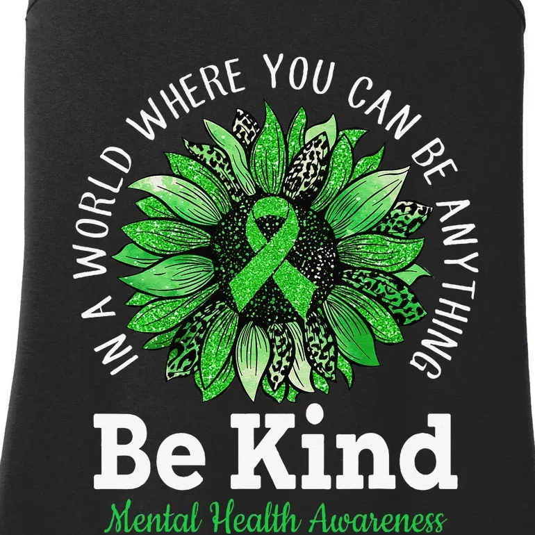 Be Kind Green Ribbon Sunflower Mental Health Awareness Ladies Essential Tank