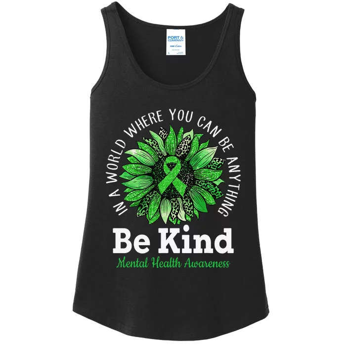 Be Kind Green Ribbon Sunflower Mental Health Awareness Ladies Essential Tank