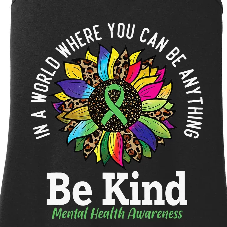 Be Kind Green Ribbon Sunflower Mental Health Awareness Ladies Essential Tank