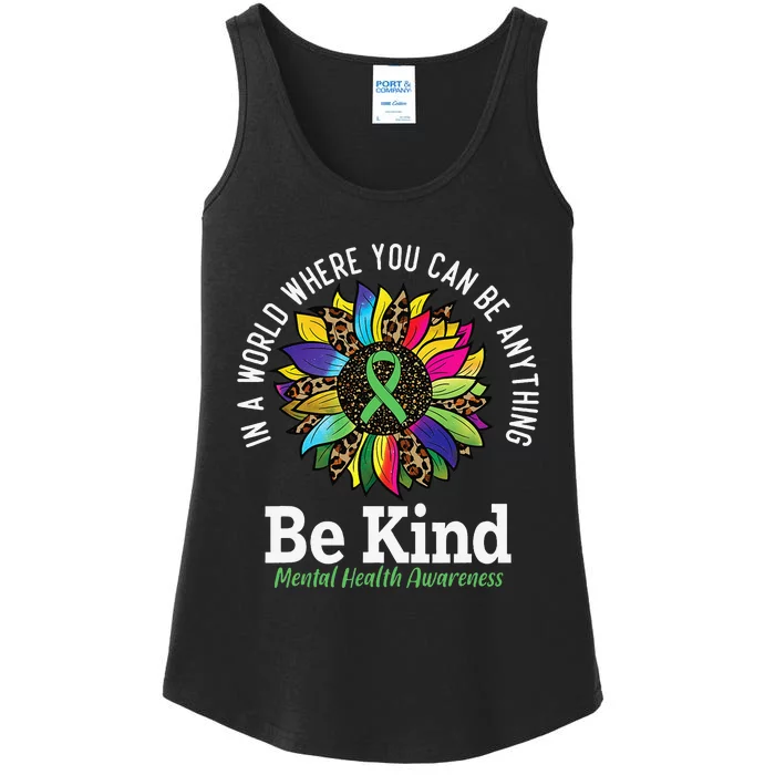 Be Kind Green Ribbon Sunflower Mental Health Awareness Ladies Essential Tank