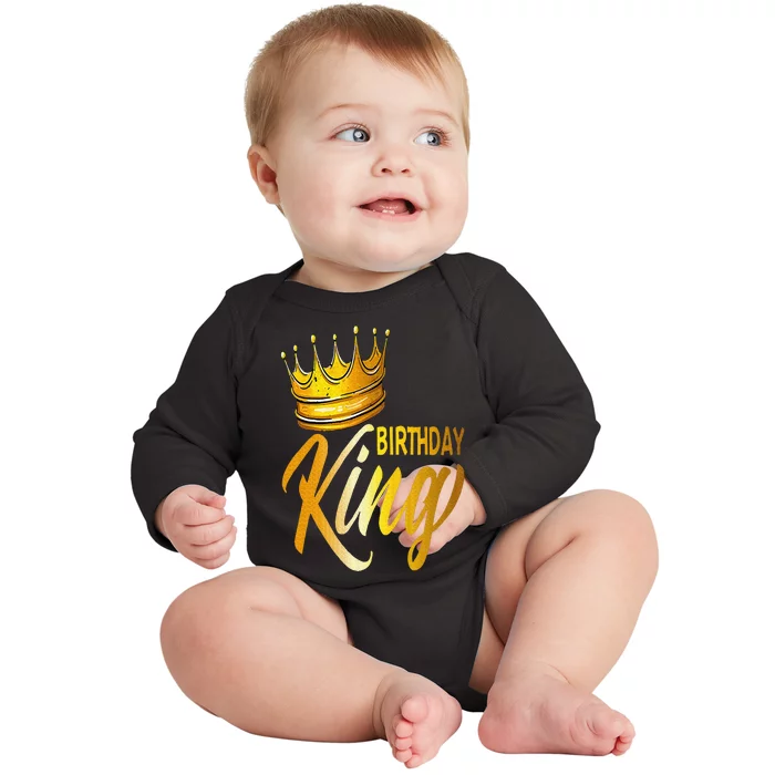 Birthday King Gold Crown Baby Long Sleeve Bodysuit