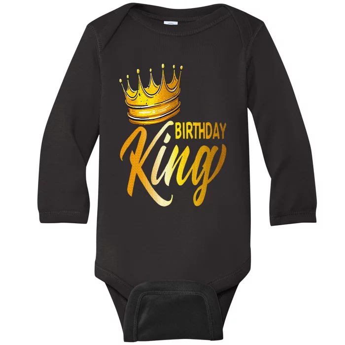 Birthday King Gold Crown Baby Long Sleeve Bodysuit