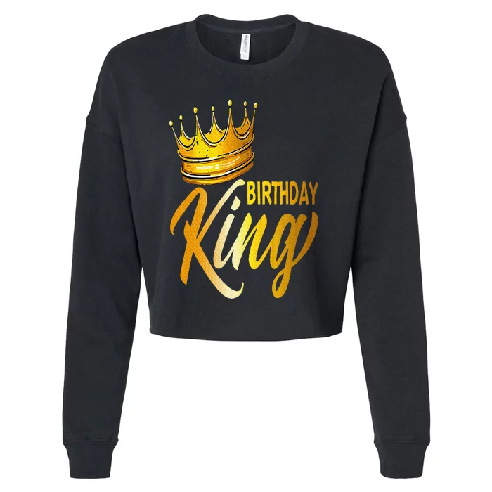 Birthday King Gold Crown Cropped Pullover Crew