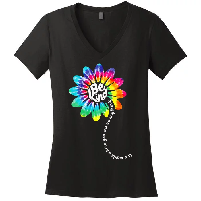 Be Kind Groovy Tie Dye Flower Power Gift Anti Bullying Women's V-Neck T-Shirt