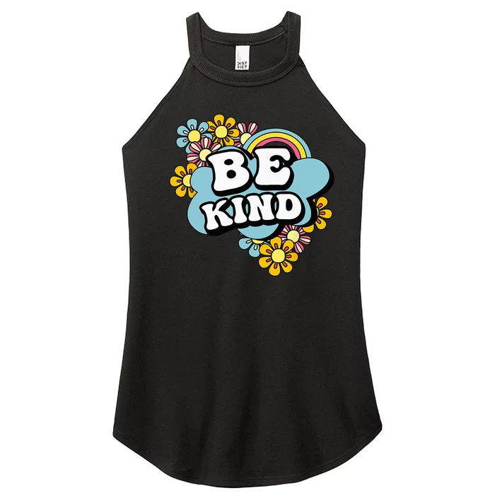 Be Kind Groovy Hippie Rainbow Flowers AntiBullying Kindness Women’s Perfect Tri Rocker Tank