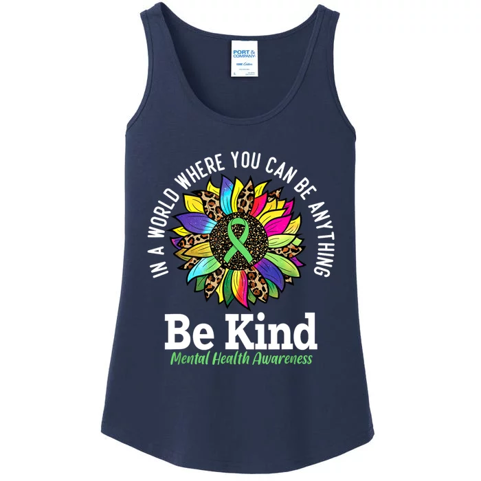 Be Kind Green Ribbon Sunflower Mental Health Awareness Ladies Essential Tank