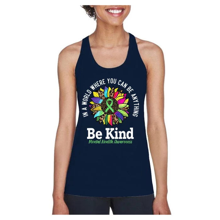 Be Kind Green Ribbon Sunflower Mental Health Awareness Women's Racerback Tank