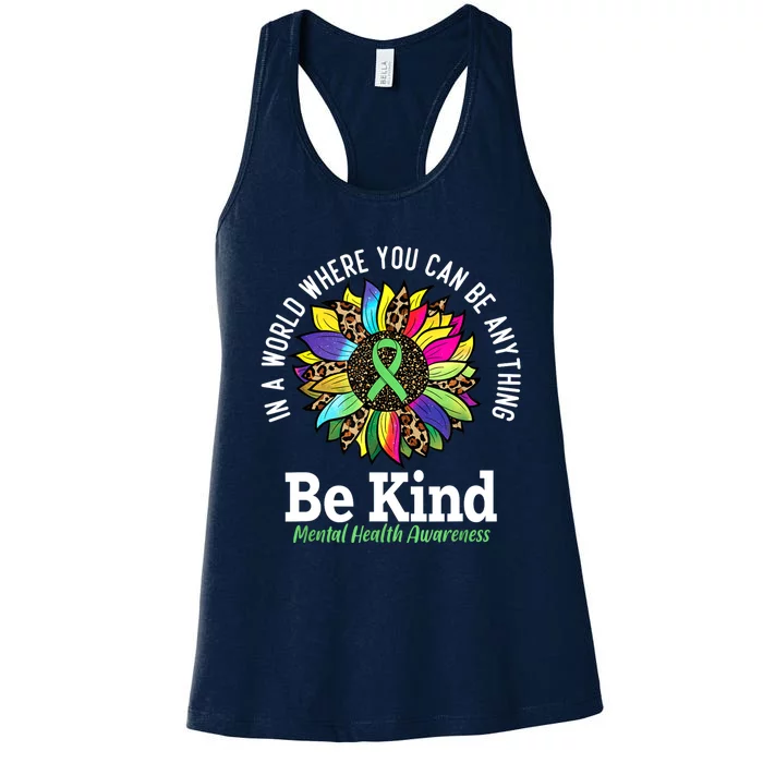 Be Kind Green Ribbon Sunflower Mental Health Awareness Women's Racerback Tank